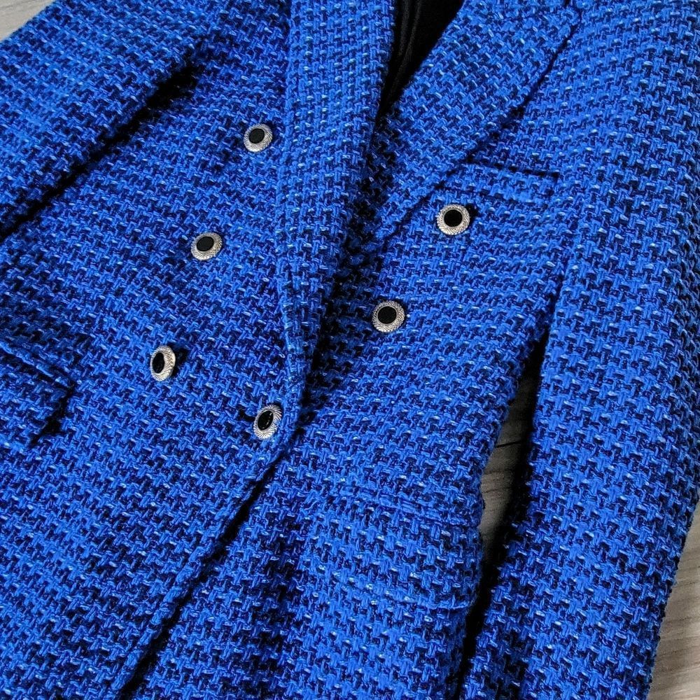 Zara Royal Blue Textured Double-Breasted Blazer - Picture 7 of 16
